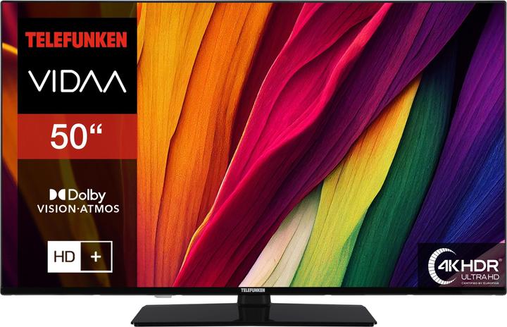 Produktbild Telefunken Fernseher 50 Zoll Smart TV VIDAA (4K UHD, HDR Dolby Vision, HD+ 6 Monate, Triple-Tuner) (50", LED, 4K, 2025)