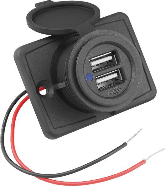 Lasmex Recessed car/motorcycle/boat charger with lid out: 2xUSB-A 2x5V/2,4A, in:12V/24V