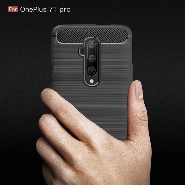 Produktbild König Design Hülle Handy Schutz für OnePlus 7T Pro Case Cover Bumper Carbon Optik Etuis Grau (OnePlus 7T Pro)