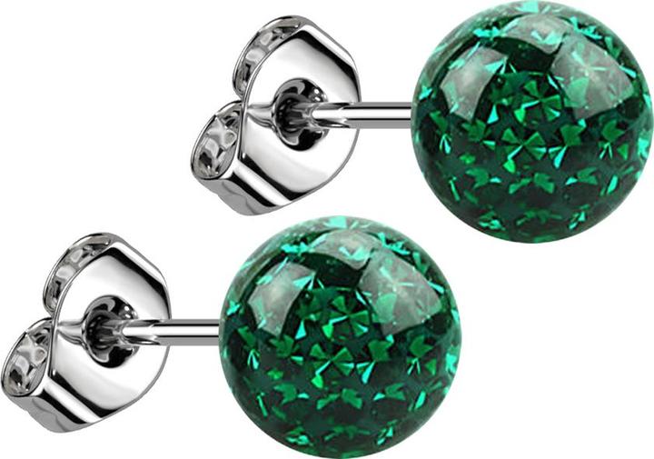 Star Piercing Ohrstecker silber mit Kristall Kugel grün Epoxy Schutzschicht (ohne Messing, Chirurgenstahl 316L)