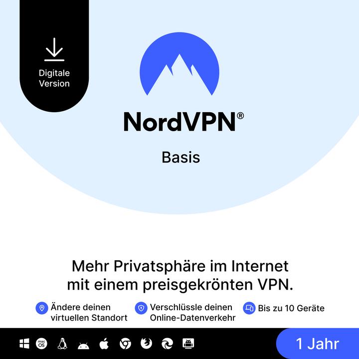 Image du produit NordVPN Basis - Service VPN Premium (1 Utilisateur, 10 Périphériques/Utilisateurs, 12 mois)