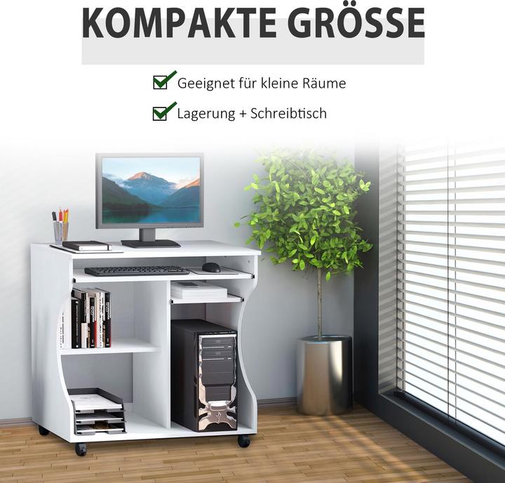 Produktbild Homcom Computertisch mit Rollen und Ablageflächen (80 x 48 x 76 cm)