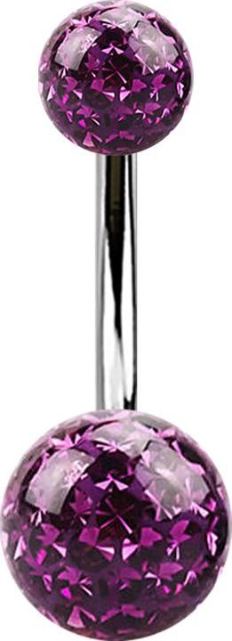 Star Piercing Banane silber mit zwei Kristall Kugeln violett Epoxy Schutzschicht (ohne Messing, Titan G23)