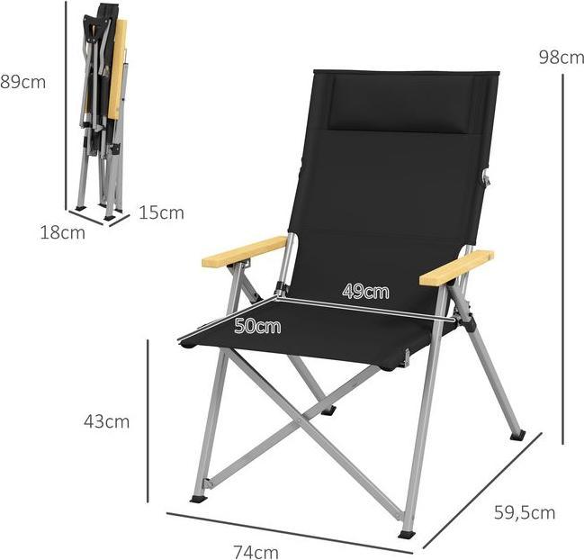 Produktbild Swisshandel24 Campingstuhl faltbar, 4-fach verstellbare Rückenlehne, Kopfstütze, Schwarz