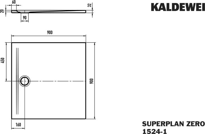 Actual product image Kaldewei Superplan Zero shower tile, 90x90cm, 35240001