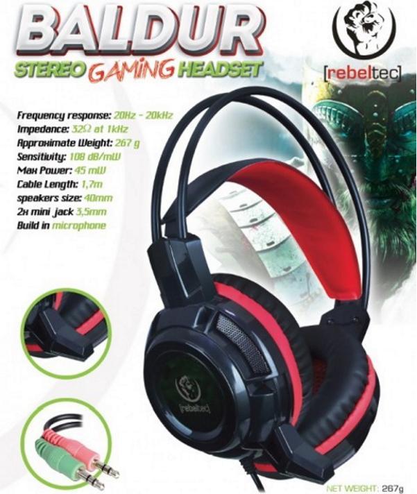 Actual product image Rebeltec wired headphones Baldur for gamers 2x3.5m (Cable)