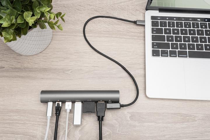 Immagine prodotto Digitus Supporto variabile per notebook con docking station USB-C® pop-out a 7 porte (USB-C, 7 Porti)