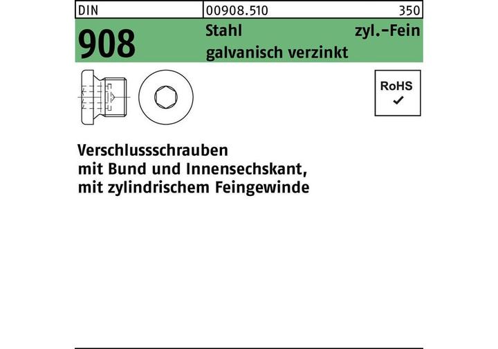 Produktbild VerschluÃŸschraube DIN 908 Bund/Innen-6kt M20x1,5 Stahl galv.verz. 25St. (25 Schrauben pro Stück)