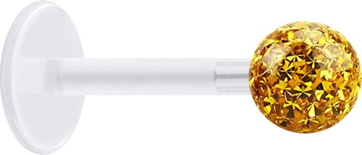 Star Piercing Micro Labret transparent mit Kristallkugel topaz und Epoxy Schutzschicht (Chirurgenstahl 316L, ohne Messing, Bioflex)