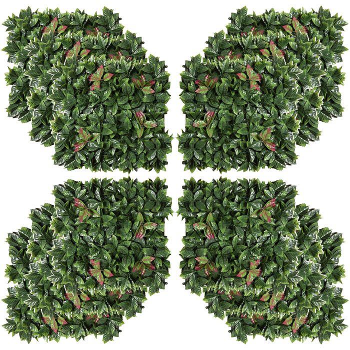 Immagine prodotto Swisshandel24 Parete di piante artificiali 12 pezzi Protezione UV schermo privacy, design nespola lucida, 50x50 (50 cm)