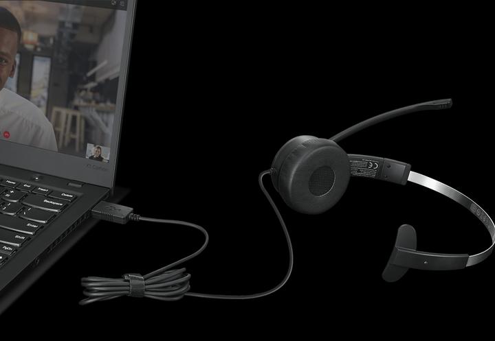 Actual product image Lenovo 100 Mono USB Headset (Cable, USB-A)