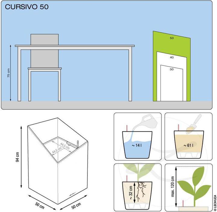 Produktbild Lechuza Premium Collection CURSIVO 50 all in one silber metallic