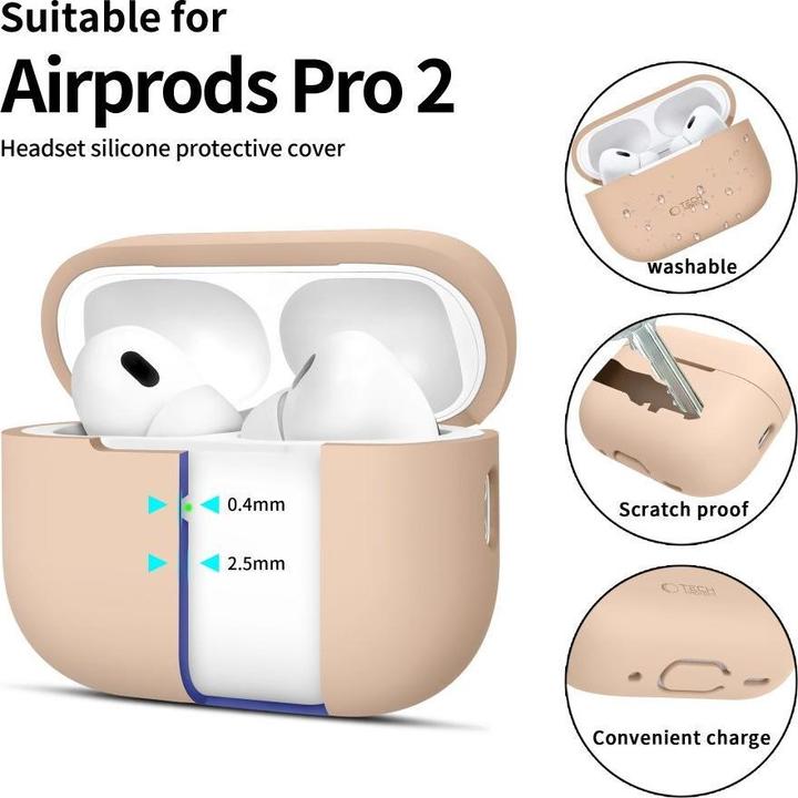 Actual product image Tech-Protect Silicone Case for Apple AirPods Pro 1 / 2 - Beige (Headphone bag)