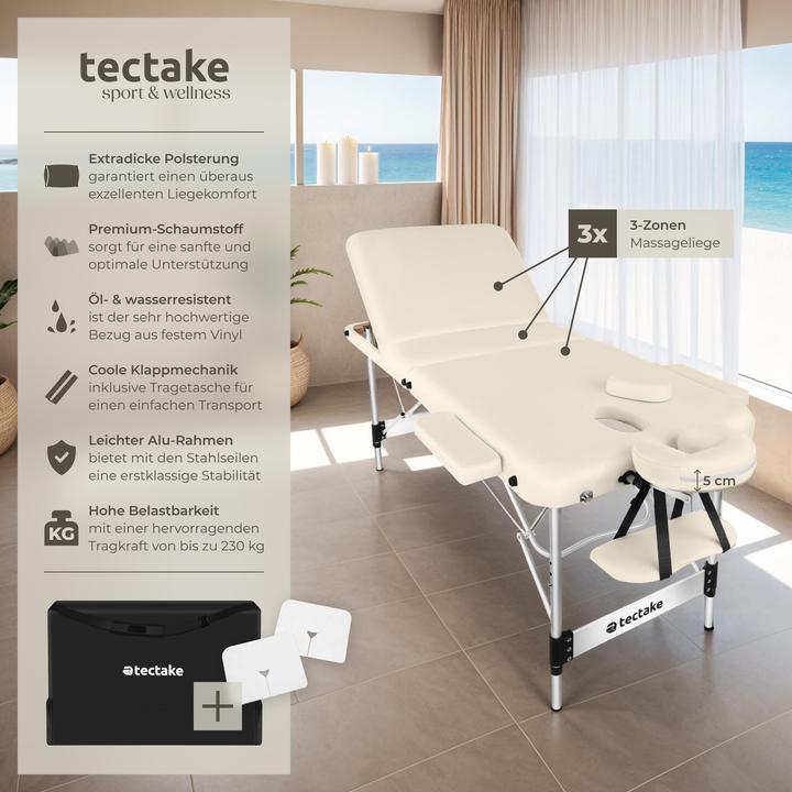 Actual product image tectake Massage Table - 3-zone bed with aluminium frame, head- and armrests, carry bag