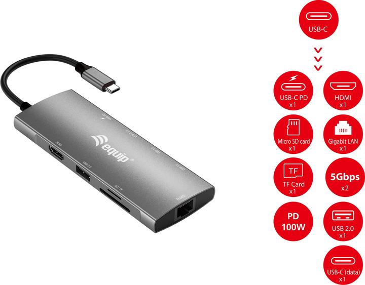 Produktbild equip 9-in-1 Multifunctional Adapter (USB-C, 9 Ports)