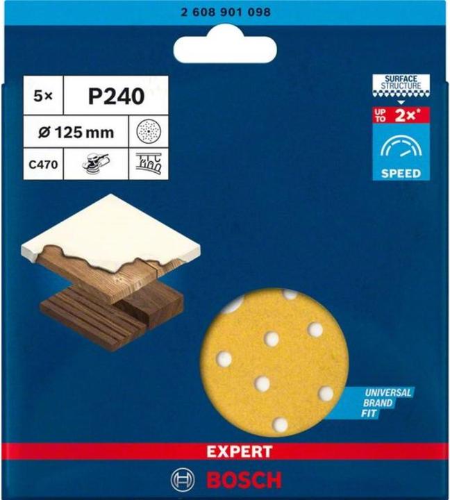 Image du produit Bosch Professional Zubehör Papier abrasif Expert C470 à trous multiples pour ponceuse excentrique, 125 mm, G 240, 5 pces. (240)