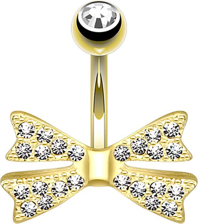 Star Piercing Banane 14k vergoldet Fliege mit Kristall (Chirurgenstahl 316L, Messing)