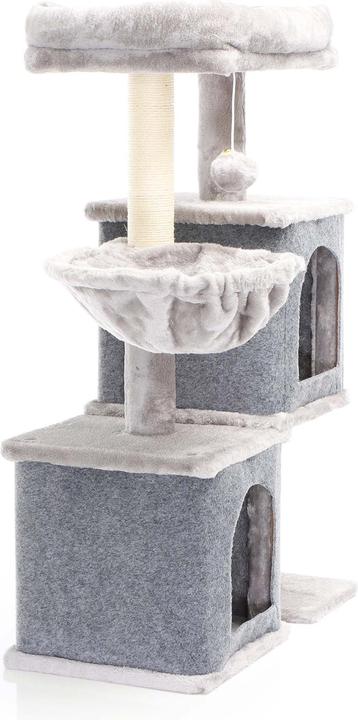 Actual product image Fudajo Cat Tree Grey with Sisal 89.5cm Scratching Post with 2 Caves Scratch Tree with 2 Cat Houses (89.50 cm, Grey)