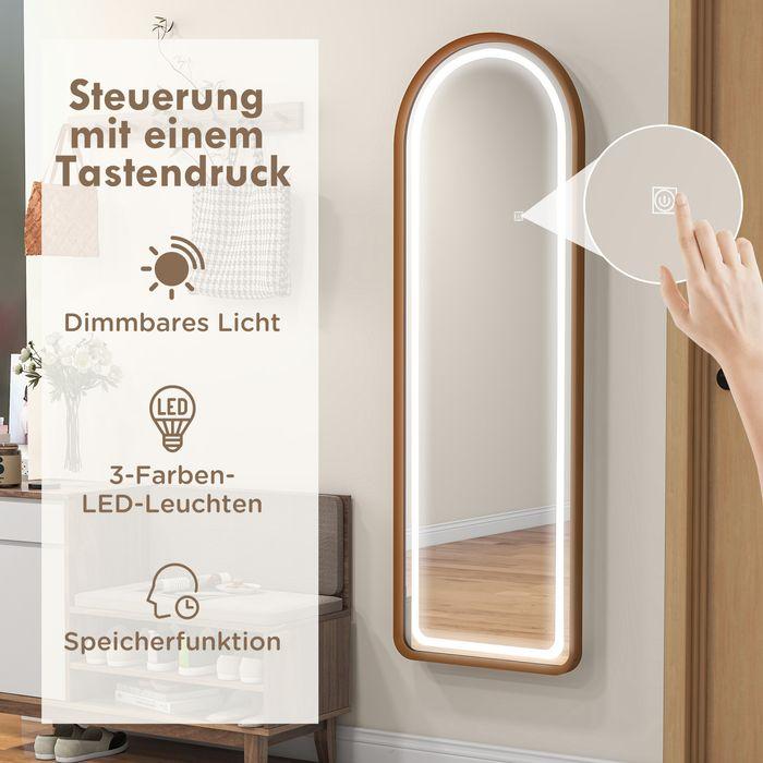 Produktbild Swisshandel24 Ganzkörperspiegel, 47 x 146 cm Wandspiegel mit Ständer, Standspiegel mit LED-Leuchte, Dimmbar Garder (50 x 151.5 cm)