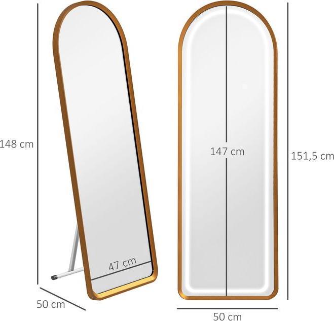 Produktbild Swisshandel24 Ganzkörperspiegel, 47 x 146 cm Wandspiegel mit Ständer, Standspiegel mit LED-Leuchte, Dimmbar Garder (50 x 151.5 cm)