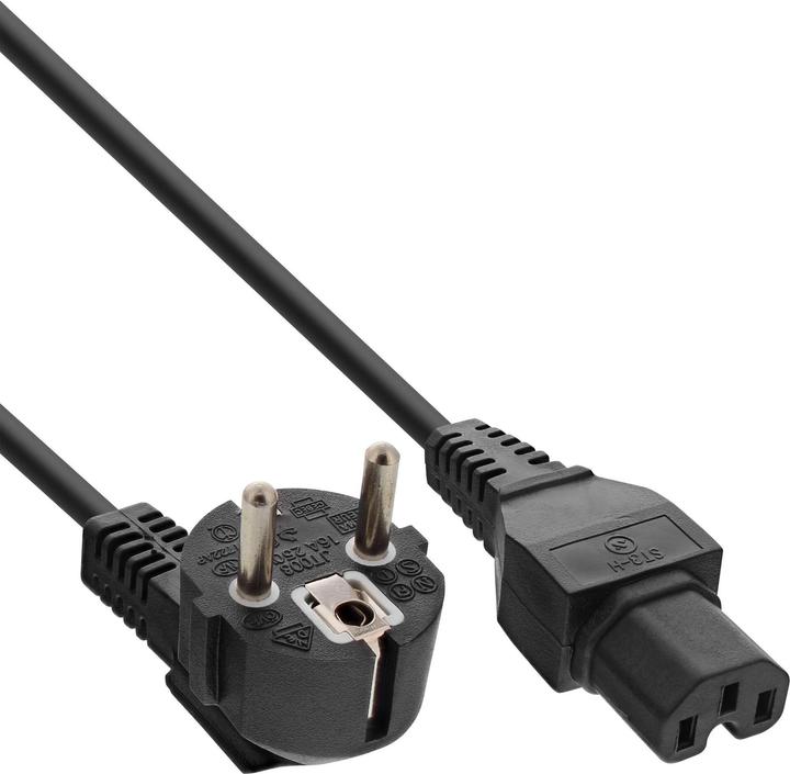 Produktbild InLine 25er Bulk-Pack ® Netzkabel, Schutzkontakt gewinkelt auf Warmgerätestecker C15 gerade, schwarz (1.80 m)