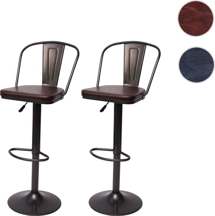 Produktbild Swisshandel24 2x Barhocker, Tresenhocker Barstuhl, höhenverstellbar drehbar Industrial Kunstleder vintage schwarz-