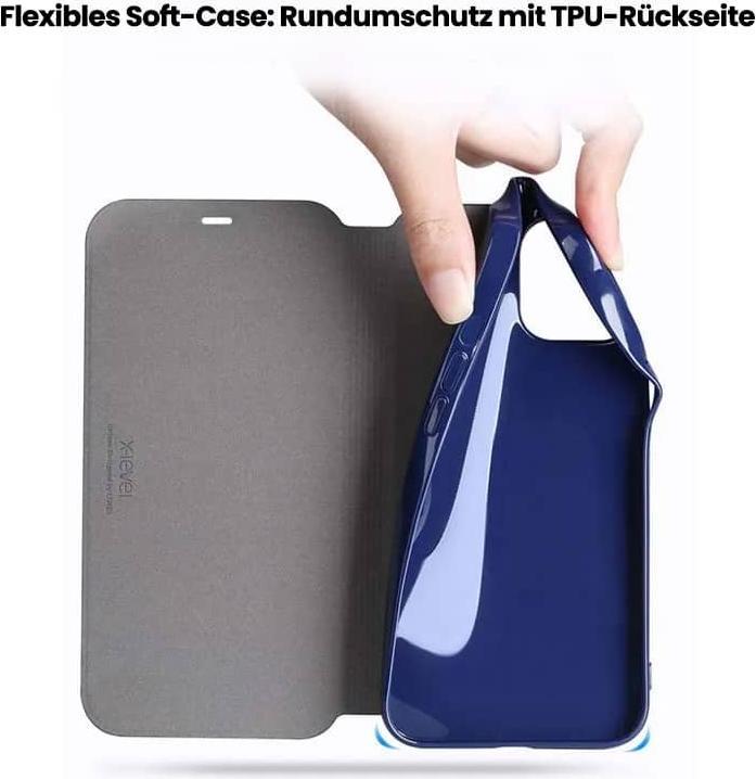 Produktbild X-Level Samsung Galaxy S7 edge - FIBColor Flip Etui, Kunstleder, 360° Rundumschutz, Dunkelblau (Samsung Galaxy S7 Edge)
