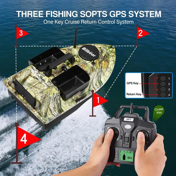 Image du produit Bilbear Bateau amorceur avec GPS, pêche à la carpe, camo