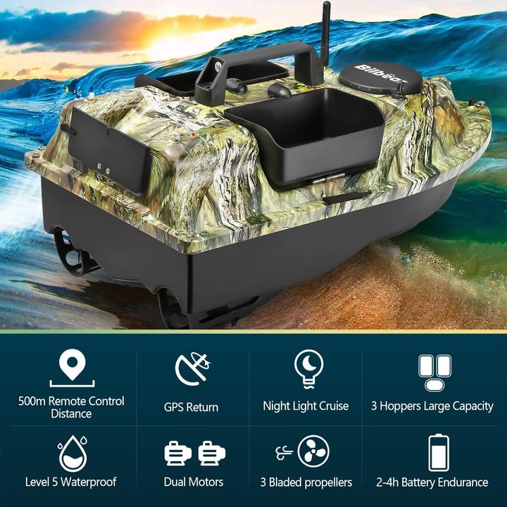 Image du produit Bilbear Bateau amorceur avec GPS, pêche à la carpe, camo