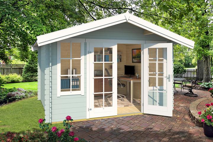 Actual product image Weka Holzbau Garden shed 284, turquoise/white, DT, 2 EF