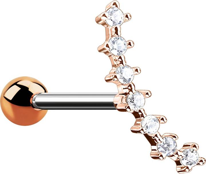 Star Piercing Micro Barbell rosegold mit Kugel und Halbmond mit Kristall (Chirurgenstahl 316L, Messing)