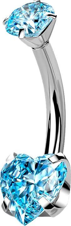 Star Piercing Banane silber mit Kristall und Kristallherz aqua (Titan G23, ohne Messing)