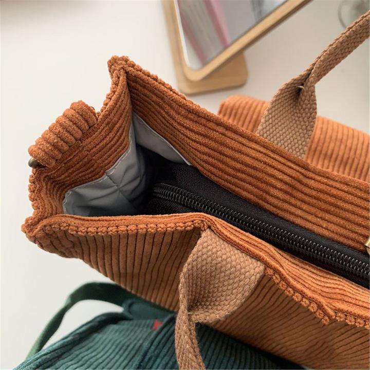 Actual product image Only-Bags.Store Corduroy tote bag with magnetic fastening, retro tote bag, minimalist tote bag