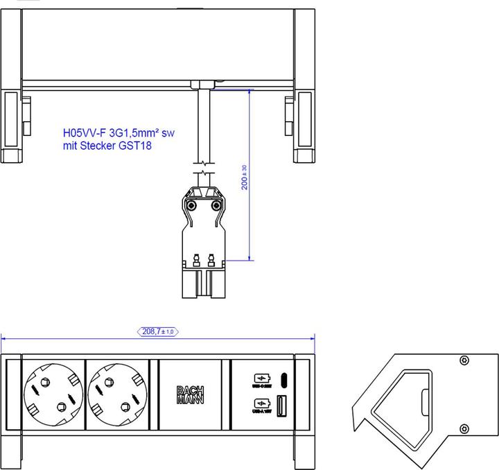 Produktbild Bachmann Desk2 (3 x, CEE 7/3, 0.20 m)