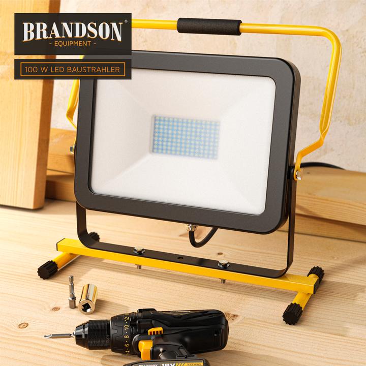 Produktbild Brandson Baustrahler, 100W LED Arbeitsleuchte, Tragegriff, 10000 Lumen, Bauscheinwerfer, 4m Kabel, IP65 (9500 lm)