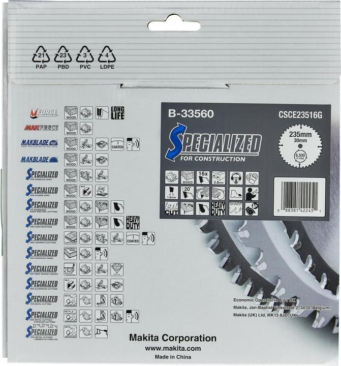 Produktbild Makita SPECIALIZED Sägeblatt 235x30x16Z