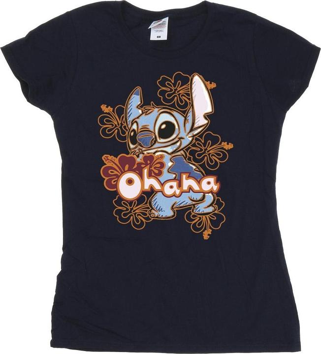 Disney Lilo And Stitch Ohana Orange Hibiscus TShirt (S)