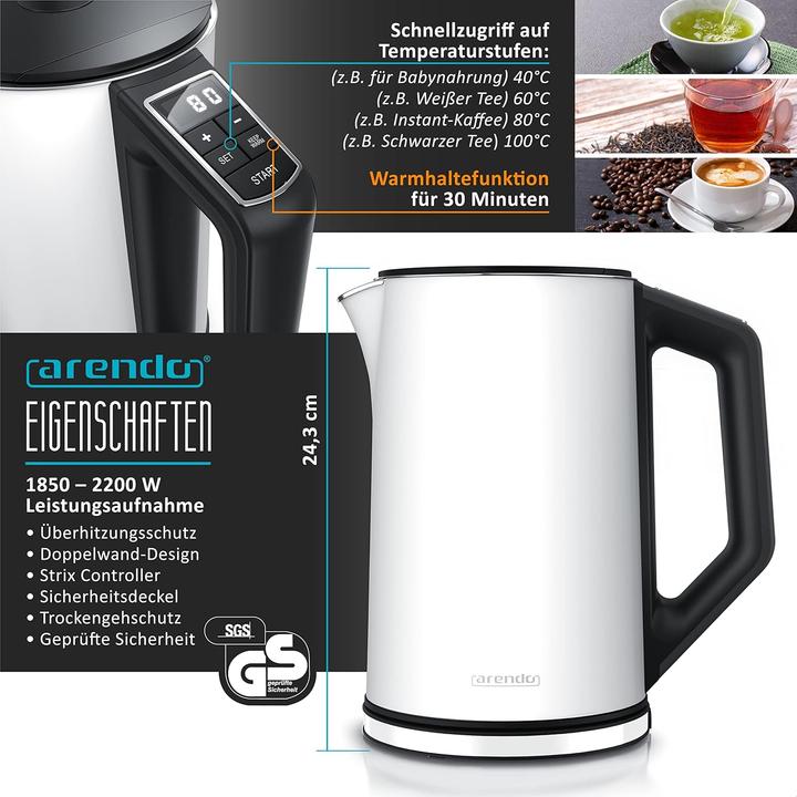 Image du produit Arendo Edelstahl Wasserkocher-Toaster-Set mit LED-Display (1.50 l)