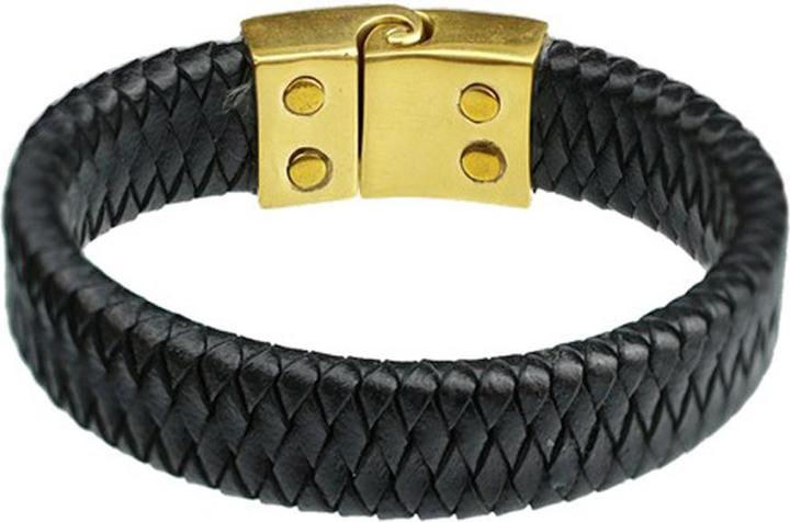 Star Piercing Lederarmband schwarz geflochten Raute (21 cm, Leder, Messing)