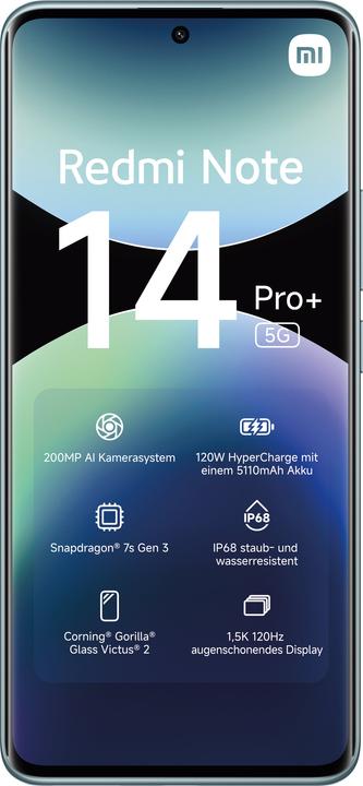 Produktbild Xiaomi Redmi Note 14 Pro+ 5G (256 GB, Frost Blue, 6.67", Dual SIM, 200 Mpx, 5G)