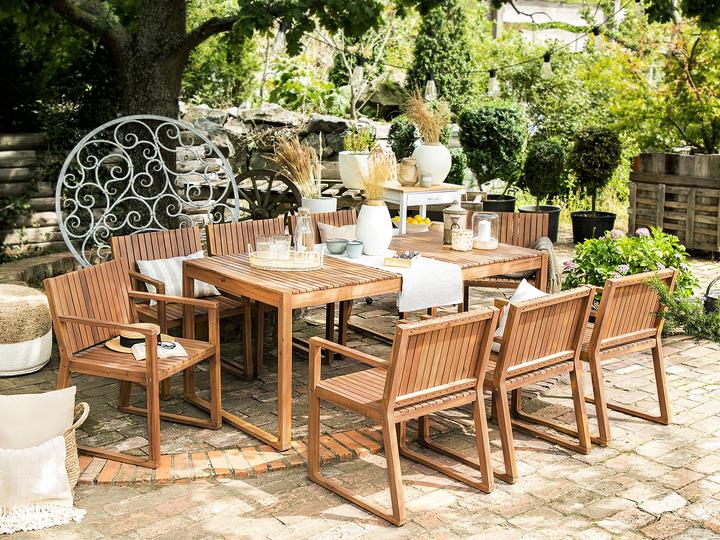Actual product image Beliani Garden furniture set acacia wood light brown 6-seater 7-piece SASSARI (90 cm)