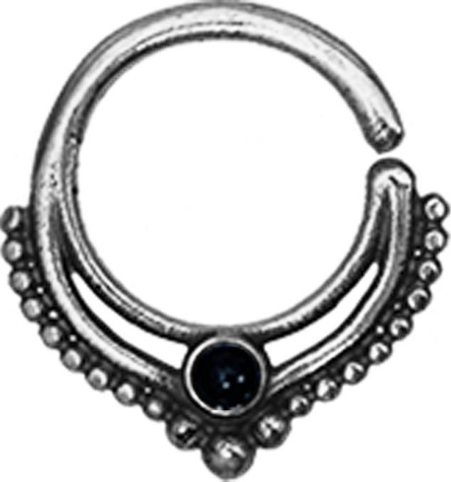 Star Piercing Micro Piercing Ring silber Kugelrand mit Onyx Stein (ohne Messing, 925 Sterlingsilber)