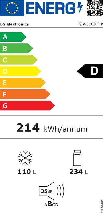 Etichetta energetica LG FRIGORIFERO GBV3100DEP (344 l)