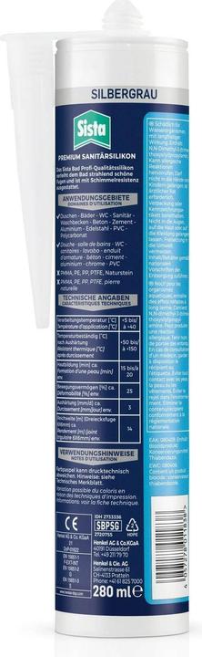 Immagine prodotto Sista Silicone da bagno di qualità professionale grigio argento (0.46 kg, Grigio argento, 280 ml)
