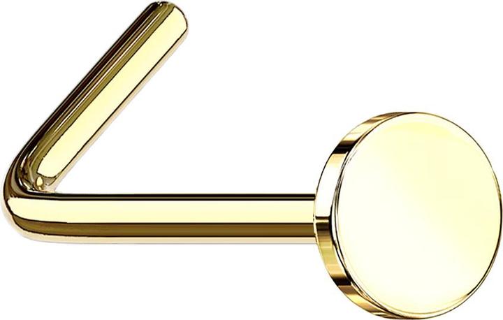 Star Piercing Nasenstecker gewinkelt vergoldet mit Scheibe (ohne Messing, Chirurgenstahl 316L)