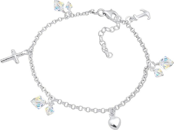 Elli Anker, Bettelarmband, Herz, Kreuz, Multipendants (16 cm, 925er Sterling Silber, Glaskristall)