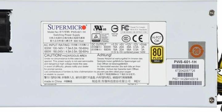 Immagine prodotto Supermicro PWS-601-1H - Alimentatore (interno) - 80 PLUS Gold (600 W)