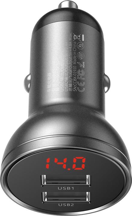Produktbild Baseus Digital Display Dual USB 4.8A Car Charger 24W Grey