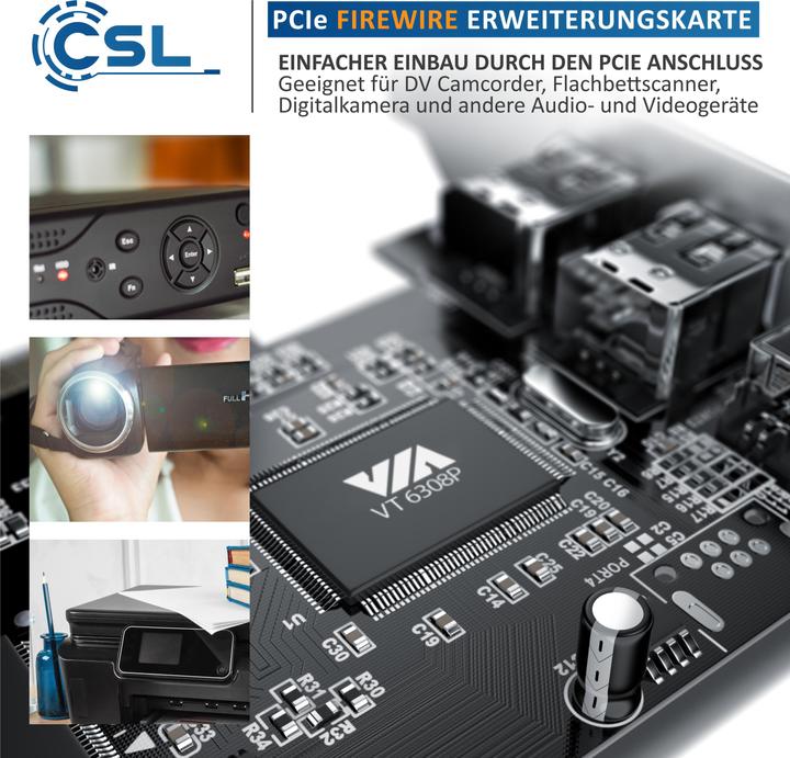 Actual product image CSL PCI Firewire card, expansion card, network adapter, 1394a 1394b controller card, 3x connections