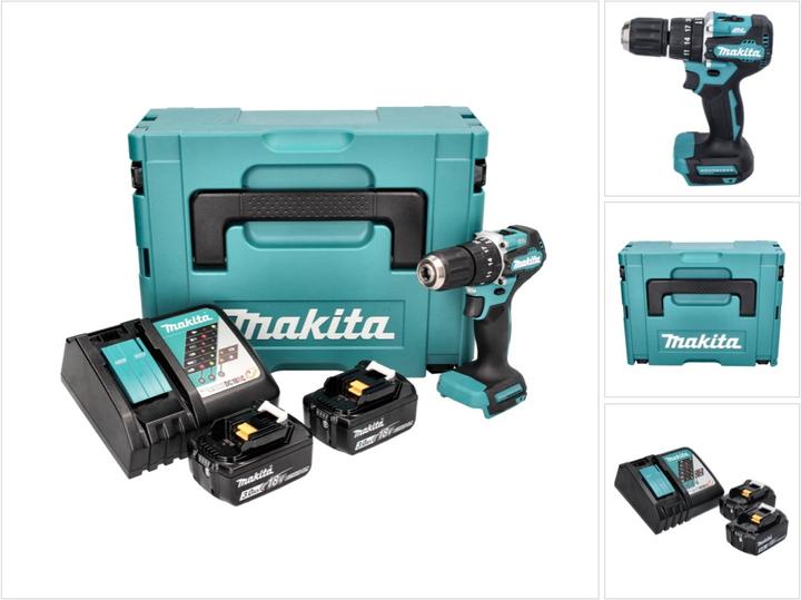 Productafbeelding Makita DHP 487 RFJ Accu klopboormachine 18 V 40 Nm Brushless + 2x accu 3.0 Ah + lader + Makp (Oplaadbare batterij)